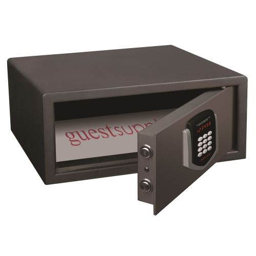 Guest Supply Branded Front Load Safe Accommodates 15in Laptop, Black